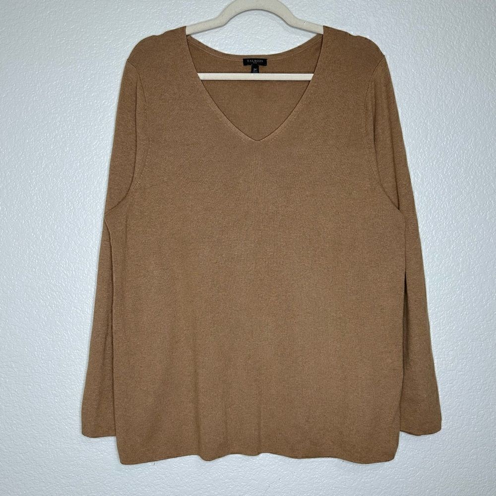 Talbots Brown V-neck Long Sleeves Knit Pull Over Sweater, Size 2X